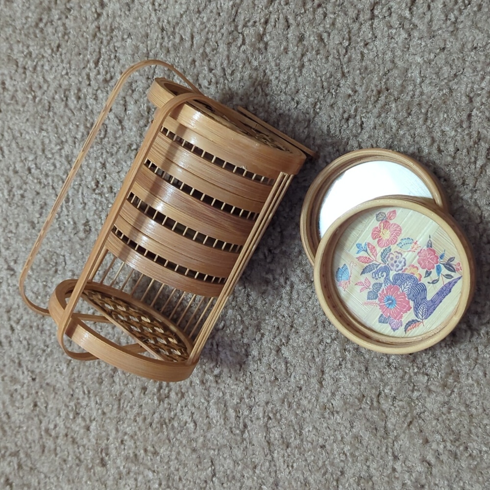 Vintage 6pc coaster set with holder